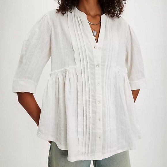 Free People We The Free  Willow Button Down Oversized Cotton XS Ivory NWT $148 - Picture 2 of 12